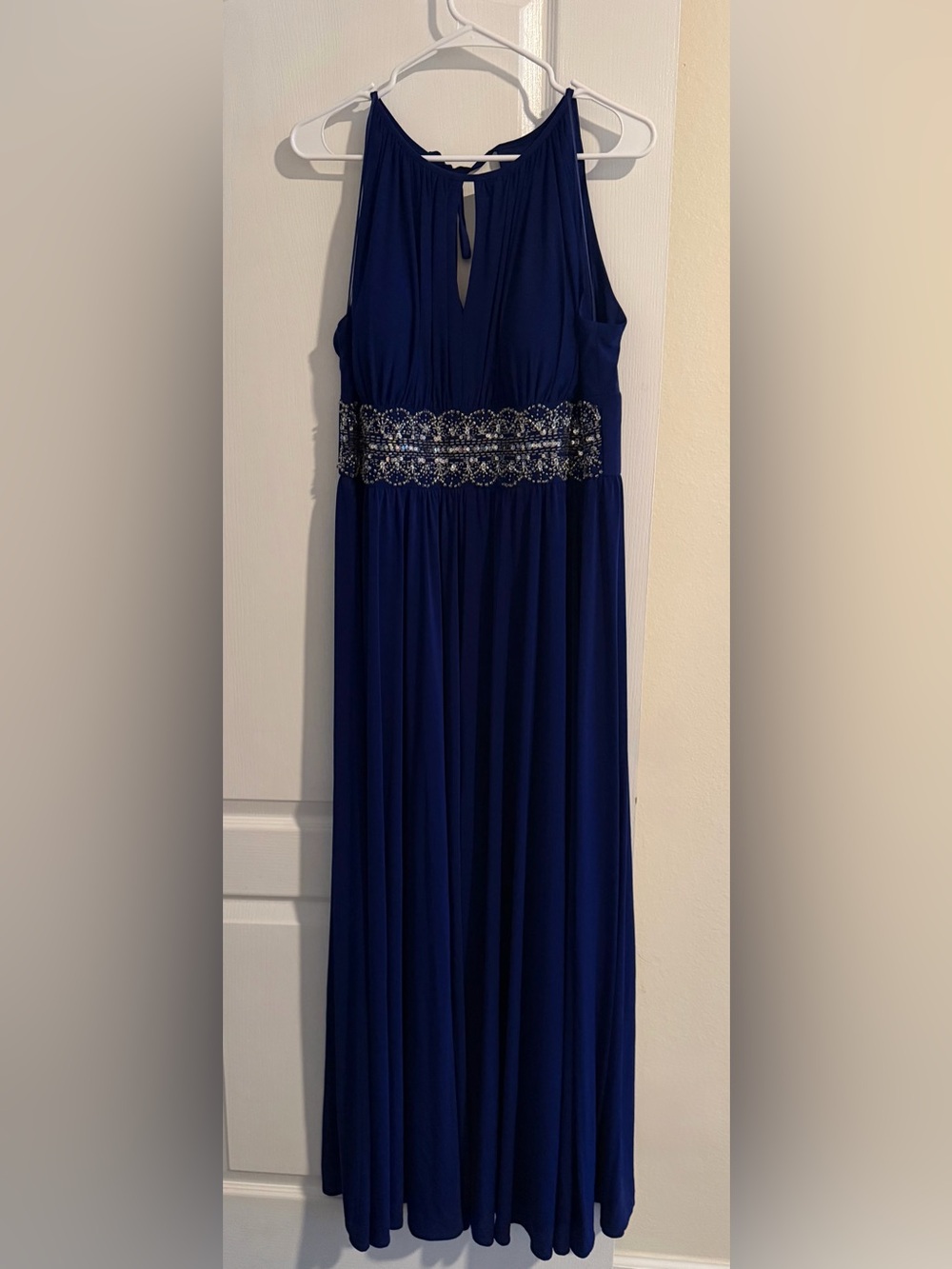 Beaded Waist Royal Blue Prom Gown